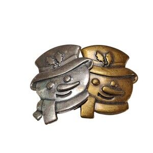 Estate Carved Pewter Frosty the 2 Snowman Head Hat or Lapel Pin or Tie Tac